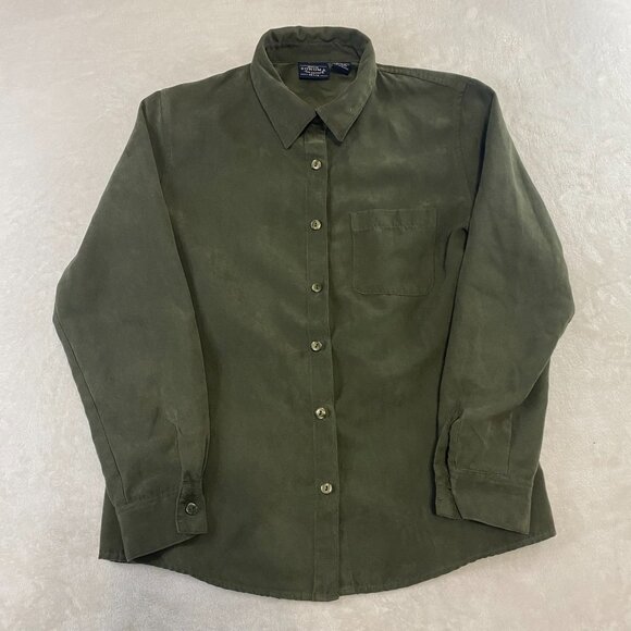 Sonoma Suede Button Up Shirt Olive Army Green Size PM - Picture 1 of 9